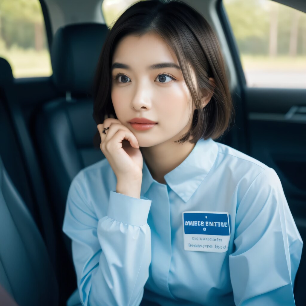 黒髪ボブで車内の美女２