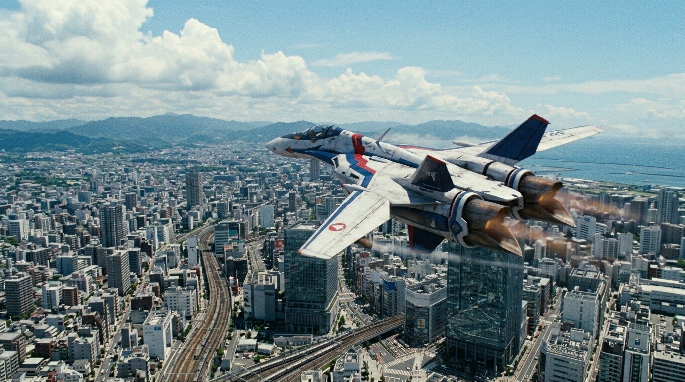 都市上空を飛行するVF-25 | の人気AIイラスト・グラビア