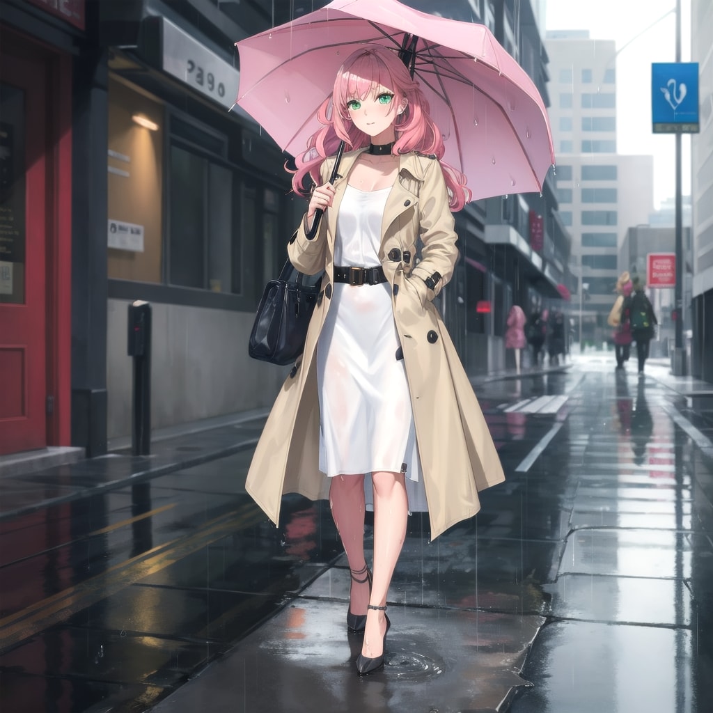 雨のパリ風ストリートファッション