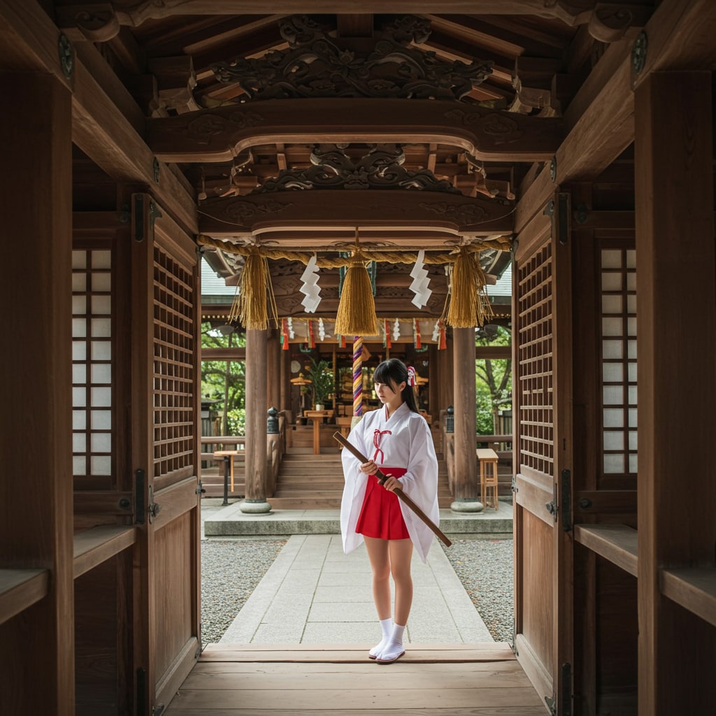 木刀を持った巫女さん