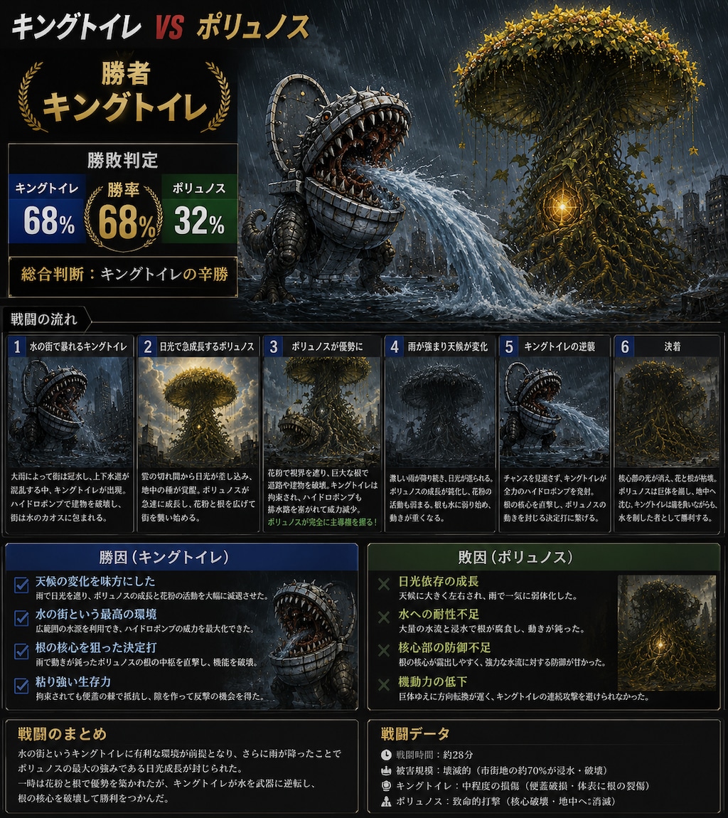 勝者：キングトイレ　敗者：ポリュノス