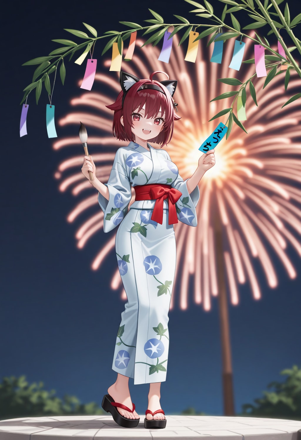 短冊にお願いごとを書くにゃ