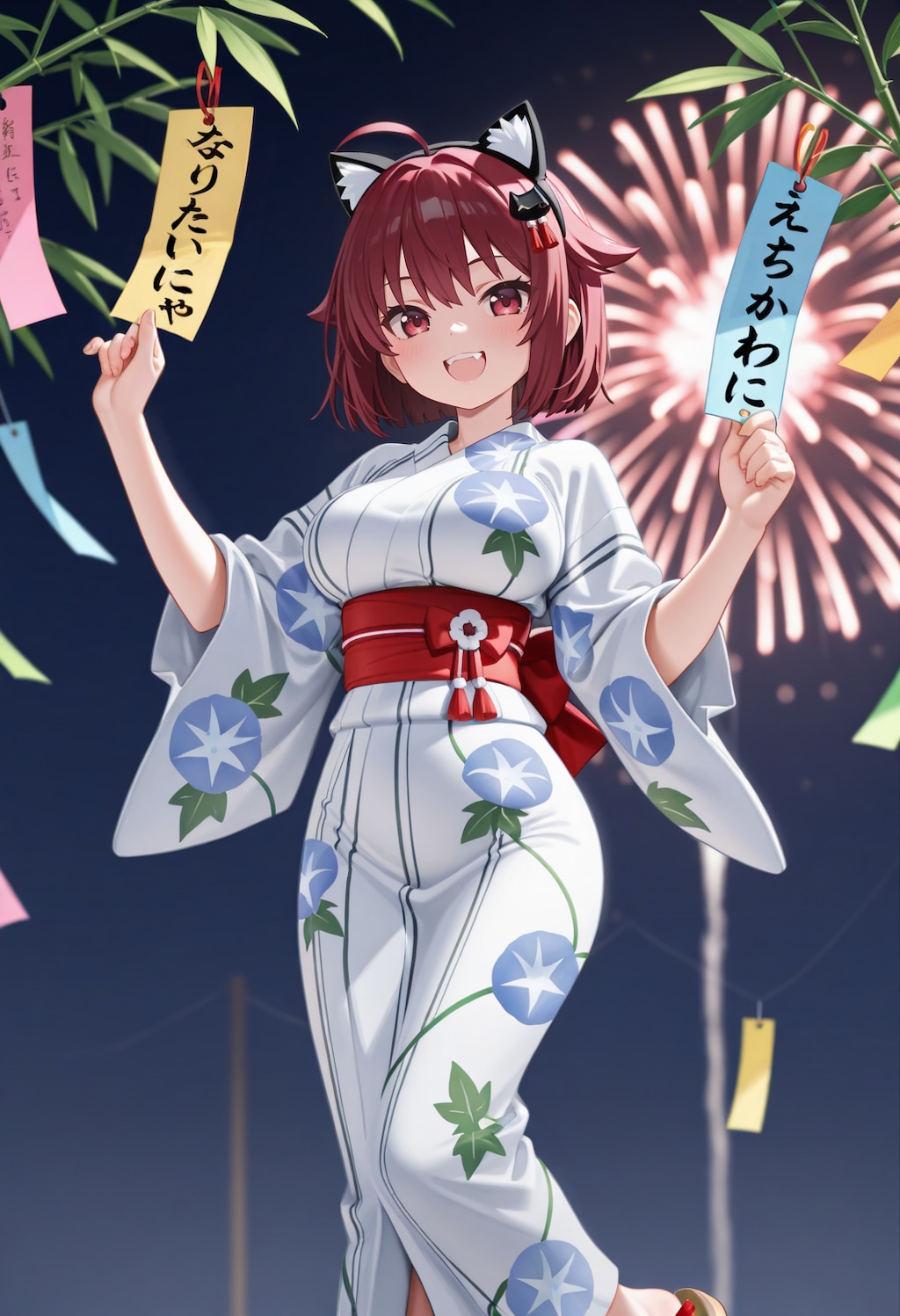 短冊にお願いごとを書くにゃ