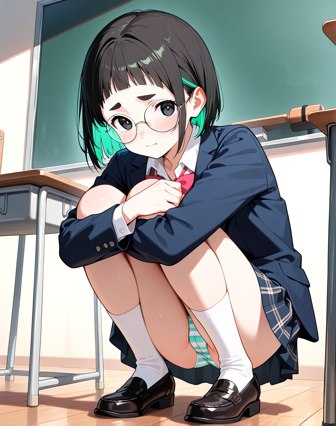 しゃがみチラパン縞
