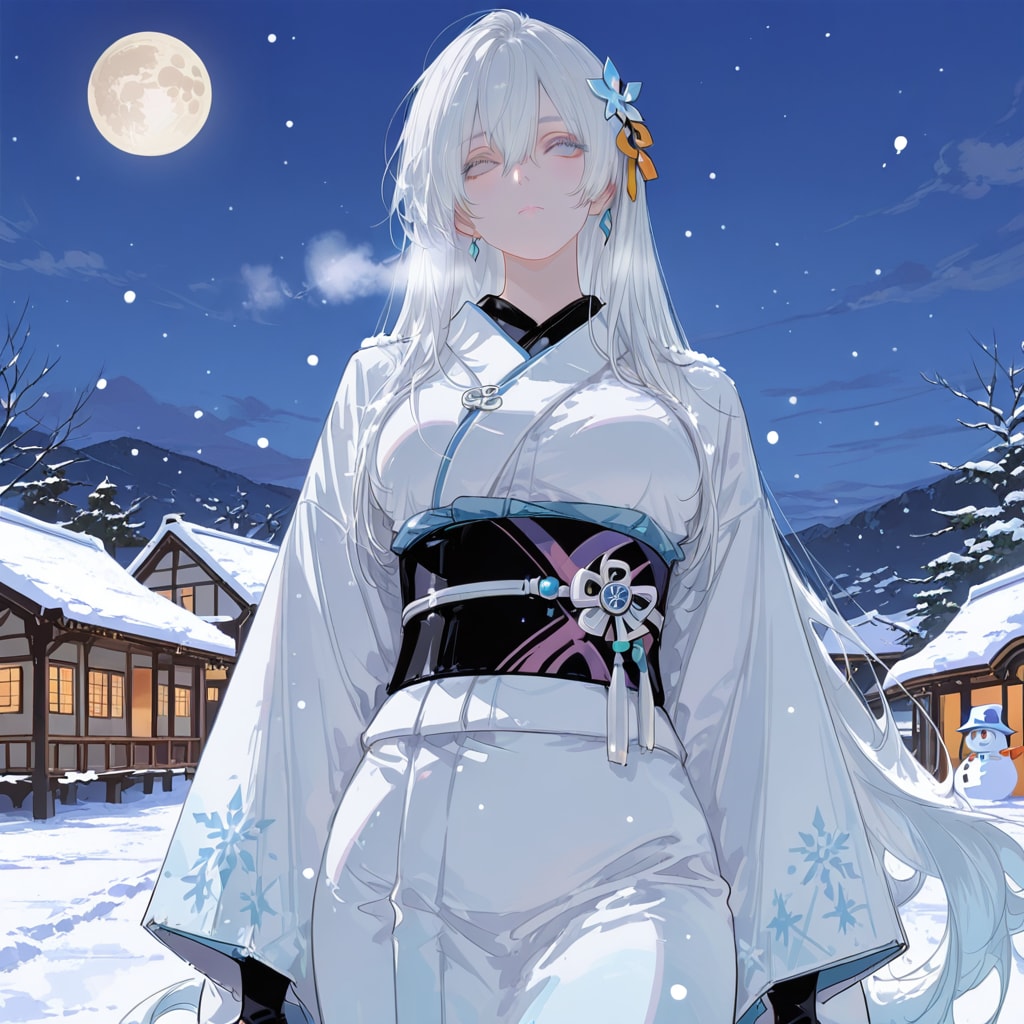冬の月夜、雪女現る……