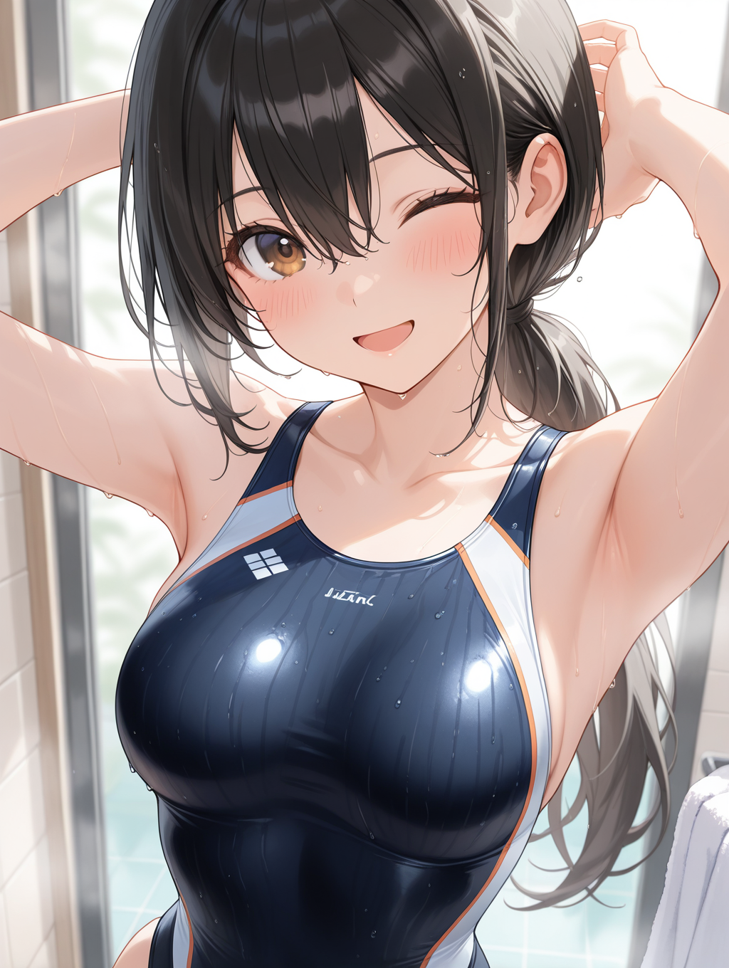 kimugairu家の水輝ちゃん 温泉上がりに髪を乾かしている〇〇ちゃんシリーズ 競泳水着Ver 全年齢