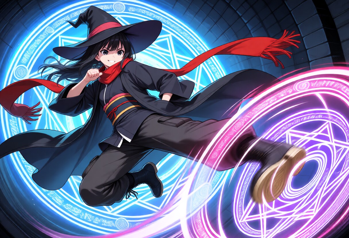 魔法陣を蹴り飛ばす魔女さん