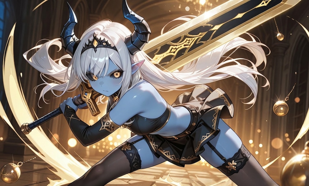 頑張って勇者と戦う魔族娘さん（この後敗北）