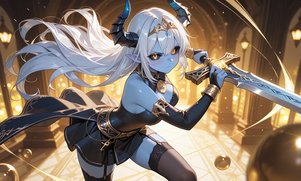 頑張って勇者と戦う魔族娘さん（この後敗北）