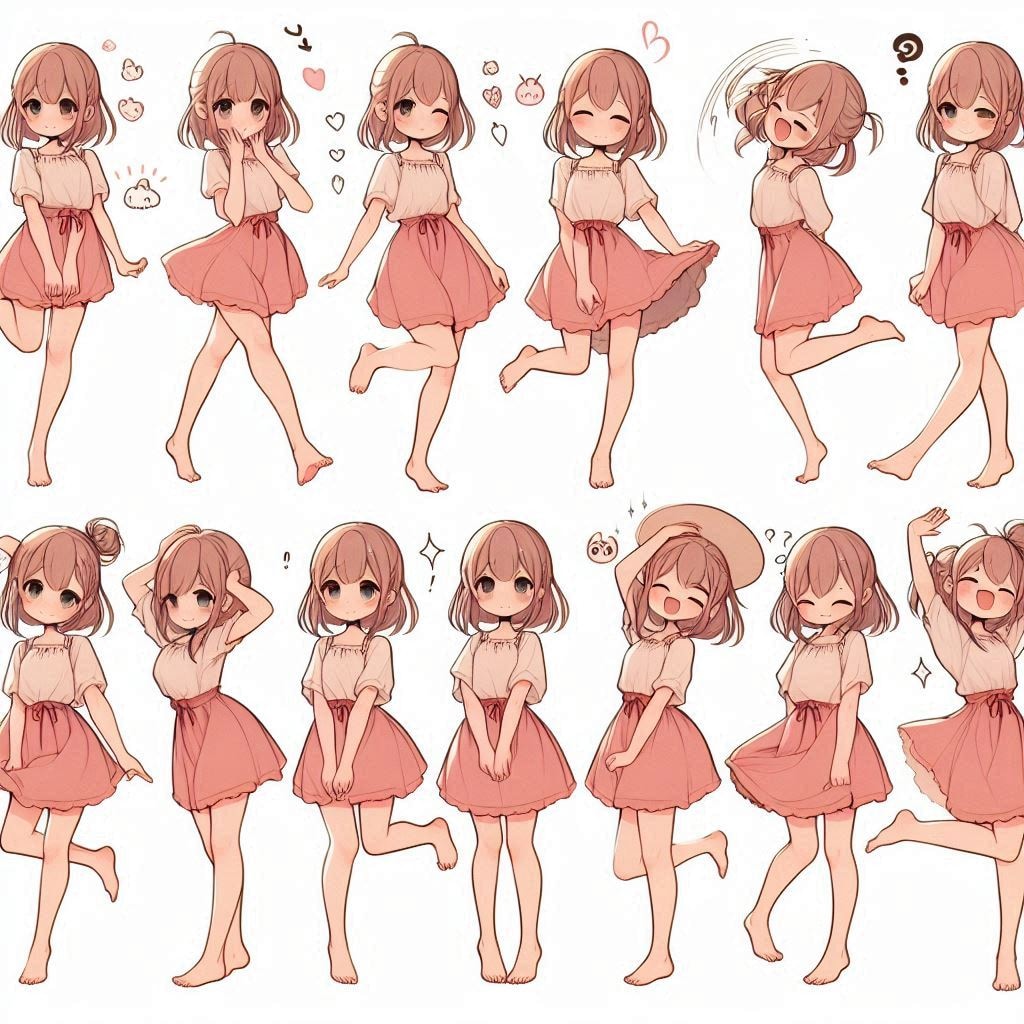 複数ポーズってプロンプトがかわいいよ！