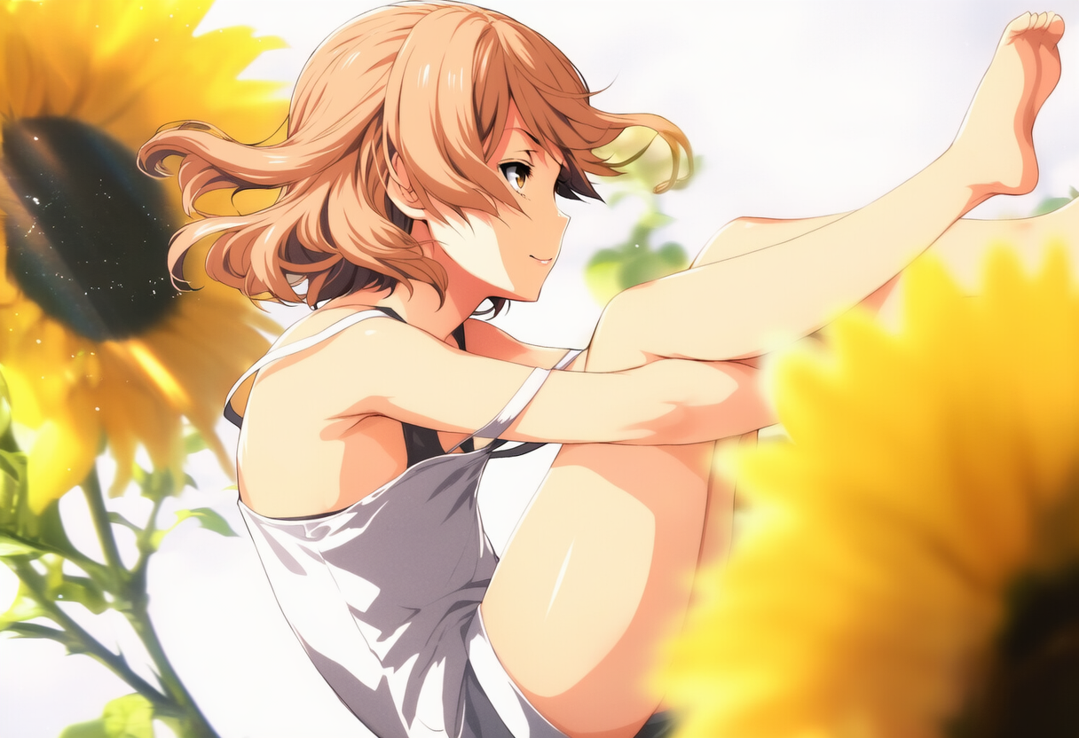 ひまわりと一緒