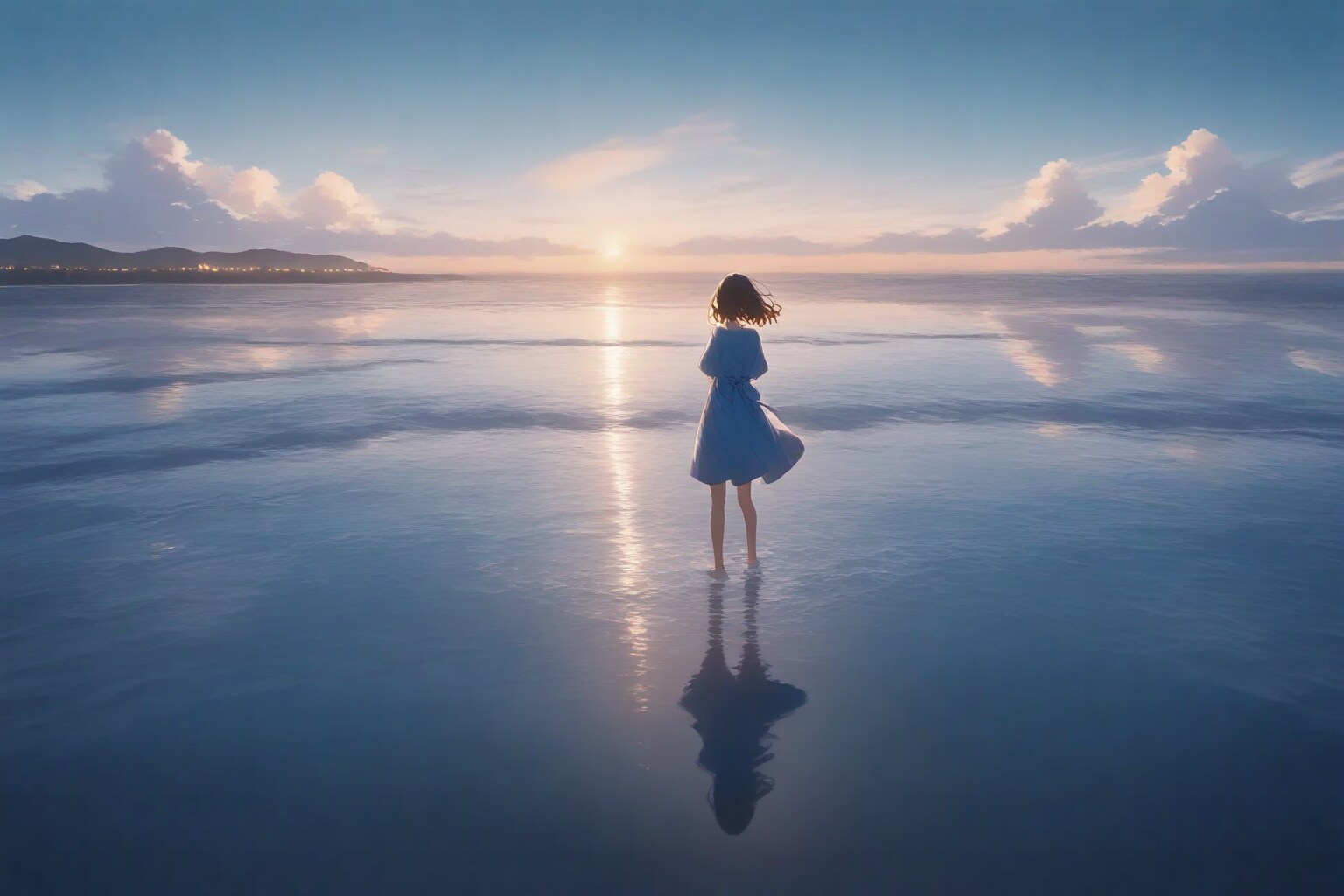 湖に立つ少女