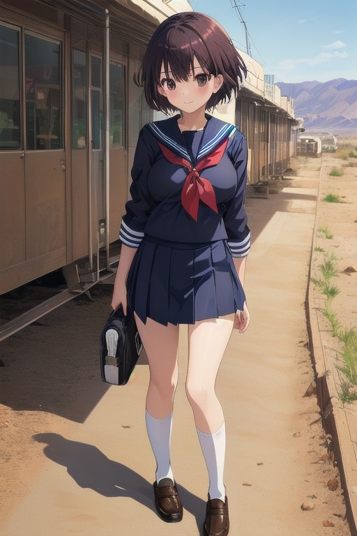 田舎（ポストアポカリプス）の女子高生