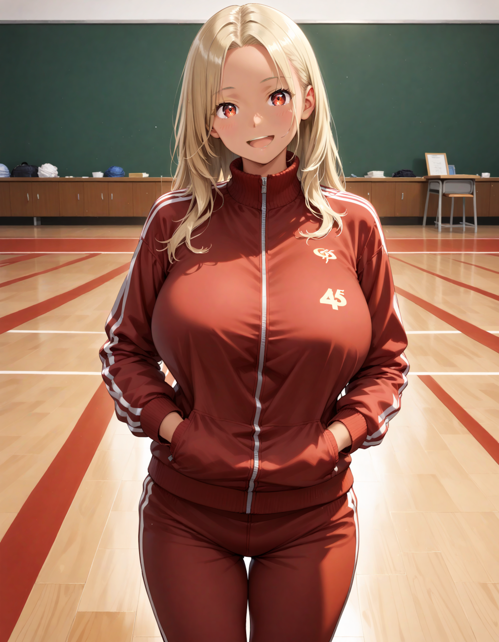 金髪ギャル 赤ジャージ