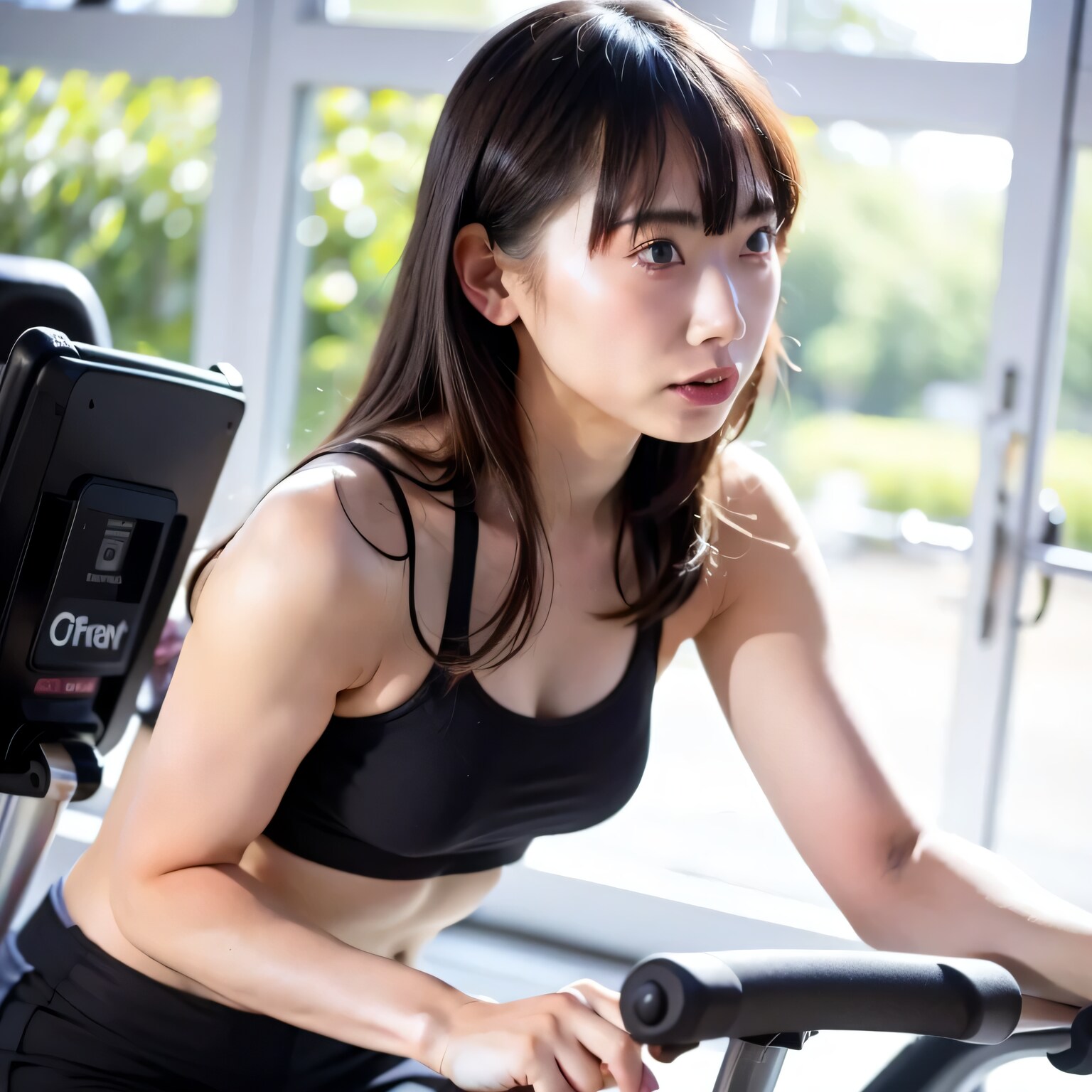 黒髪ロングでエアロバイクの美女２０ | の人気AIイラスト・グラビア