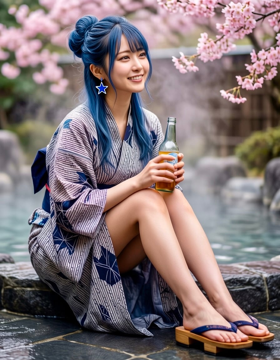 リンちゃん💙桜🌸露天風呂温泉♨️