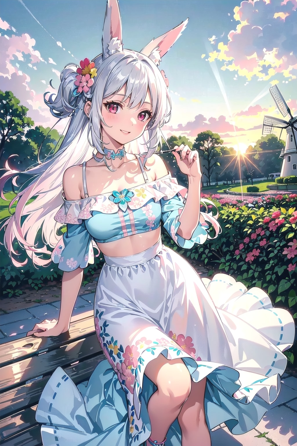 風車とお花畑なのです🐰✨ | の人気AIイラスト・グラビア