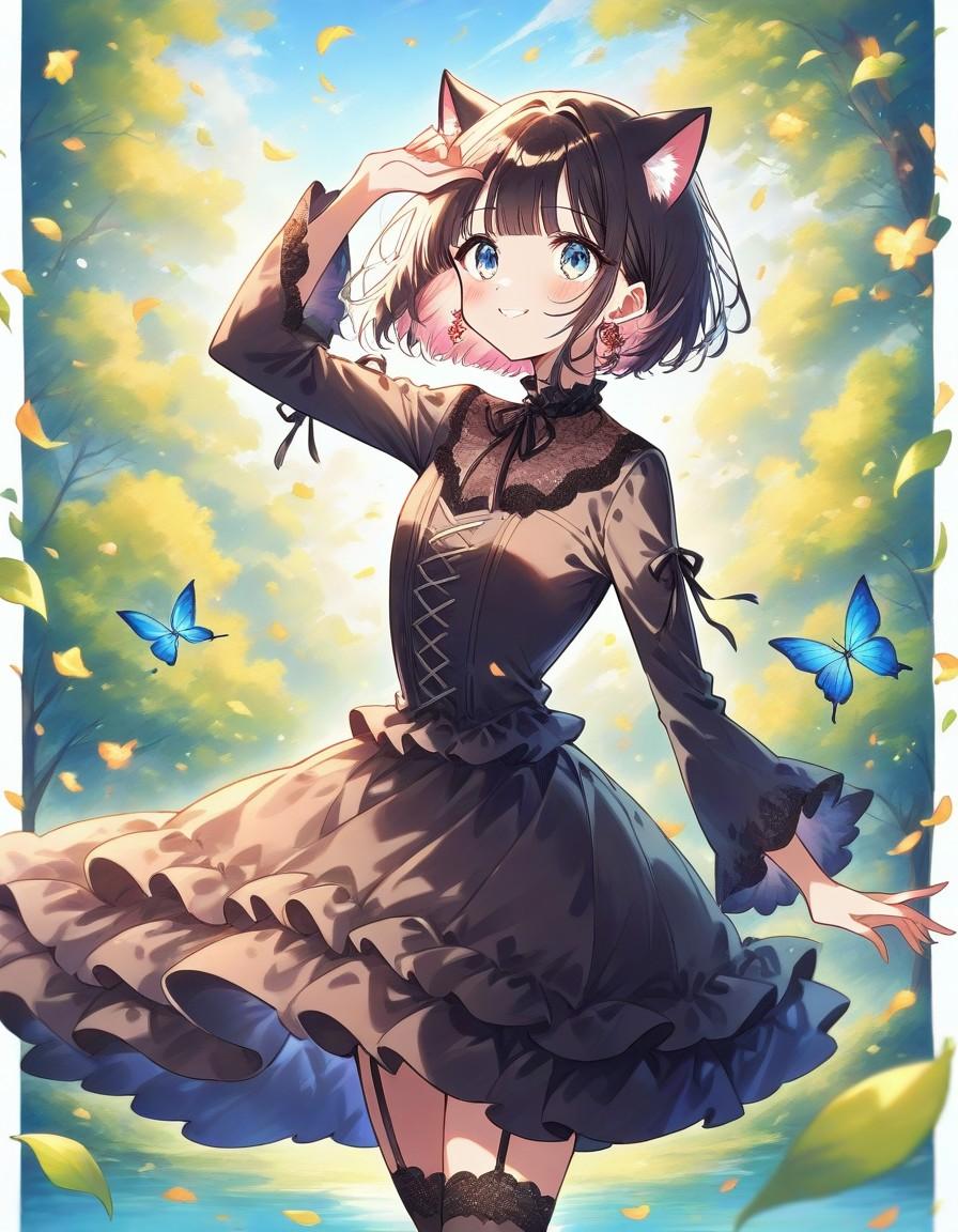 蝶舞う森の猫娘 | の人気AIイラスト・グラビア