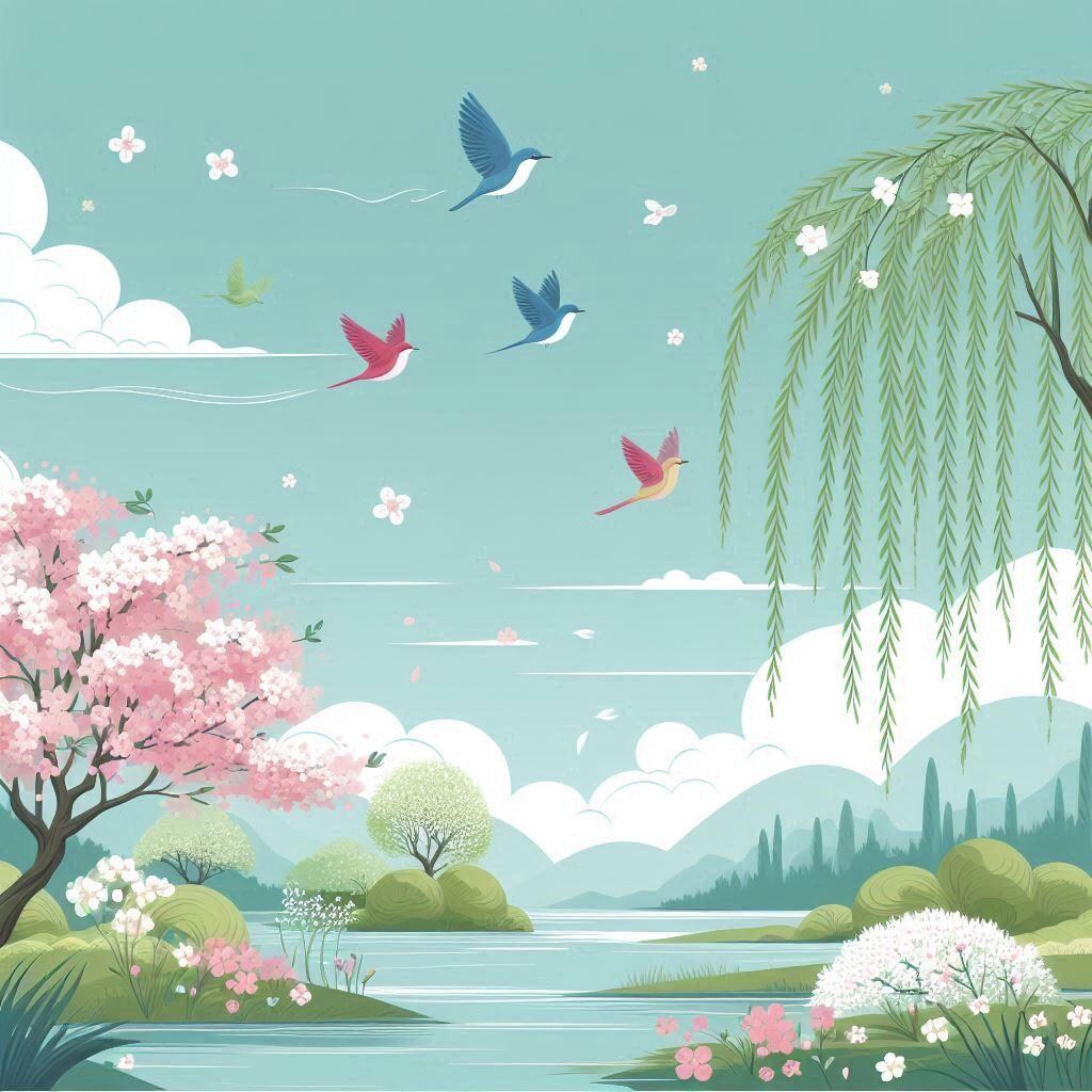 フラットカラー・花鳥図