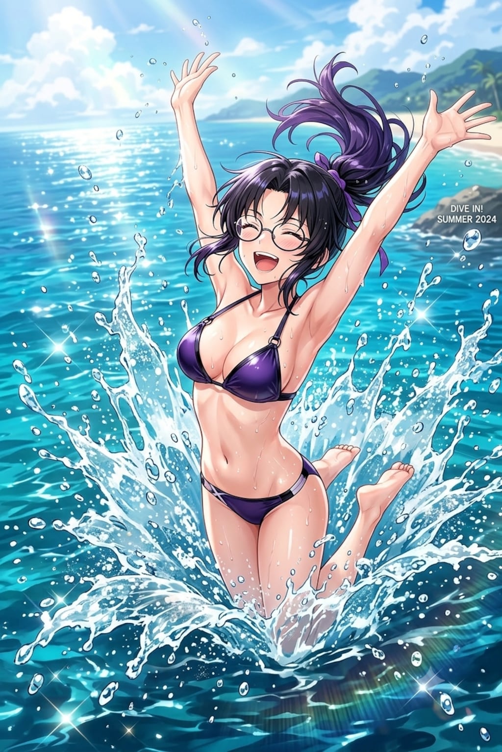 海の日や 楓飛び込む 水の音