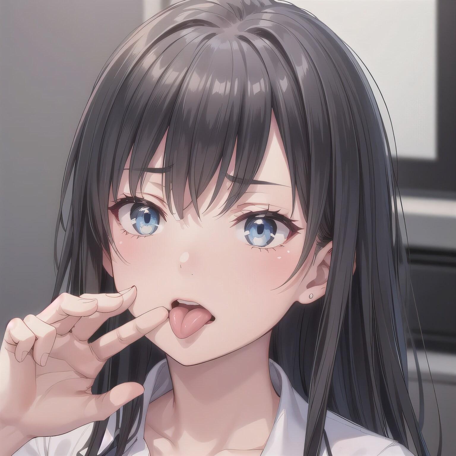 黒髪ロングの舌出し少女３２ | の人気AIイラスト・グラビア