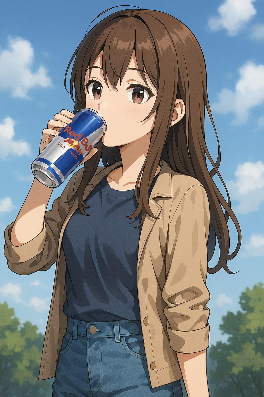 レッドブルを飲んでる女の子