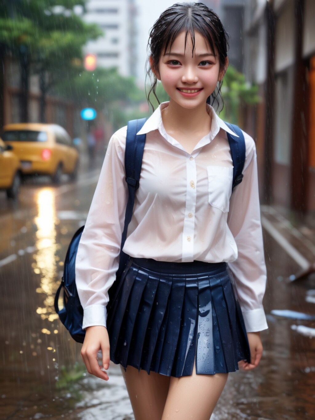 びしょ濡れのJK