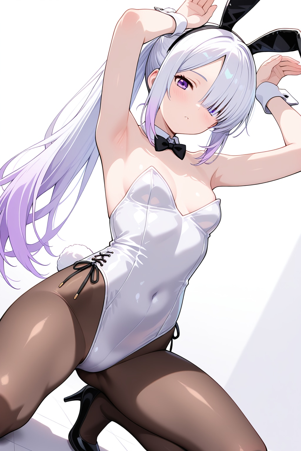 メカクレ薄紫髪ちゃん57『立膝+腋見せポーズ』