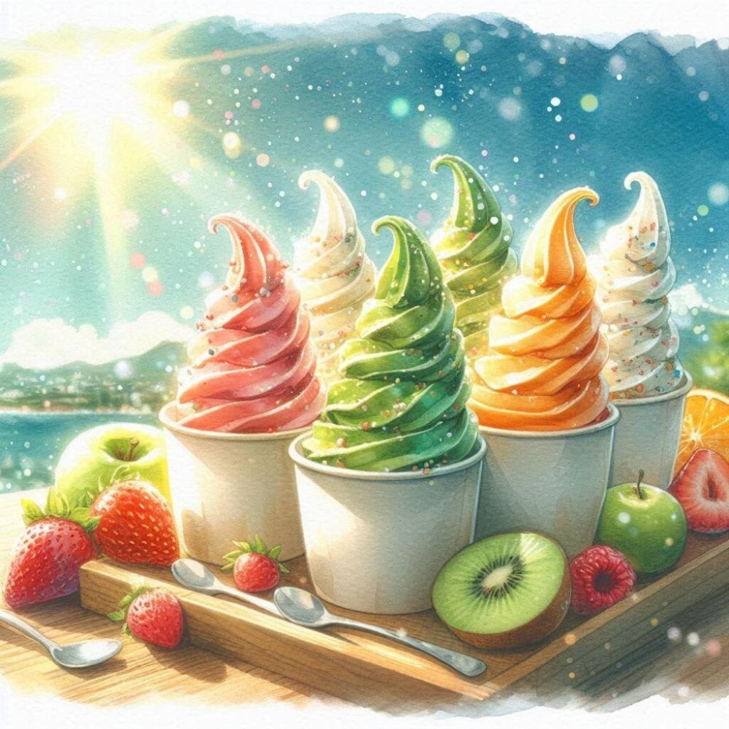 ソフトクリーム屋牛メイドコスプレ人妻＆水彩フルーツソフト