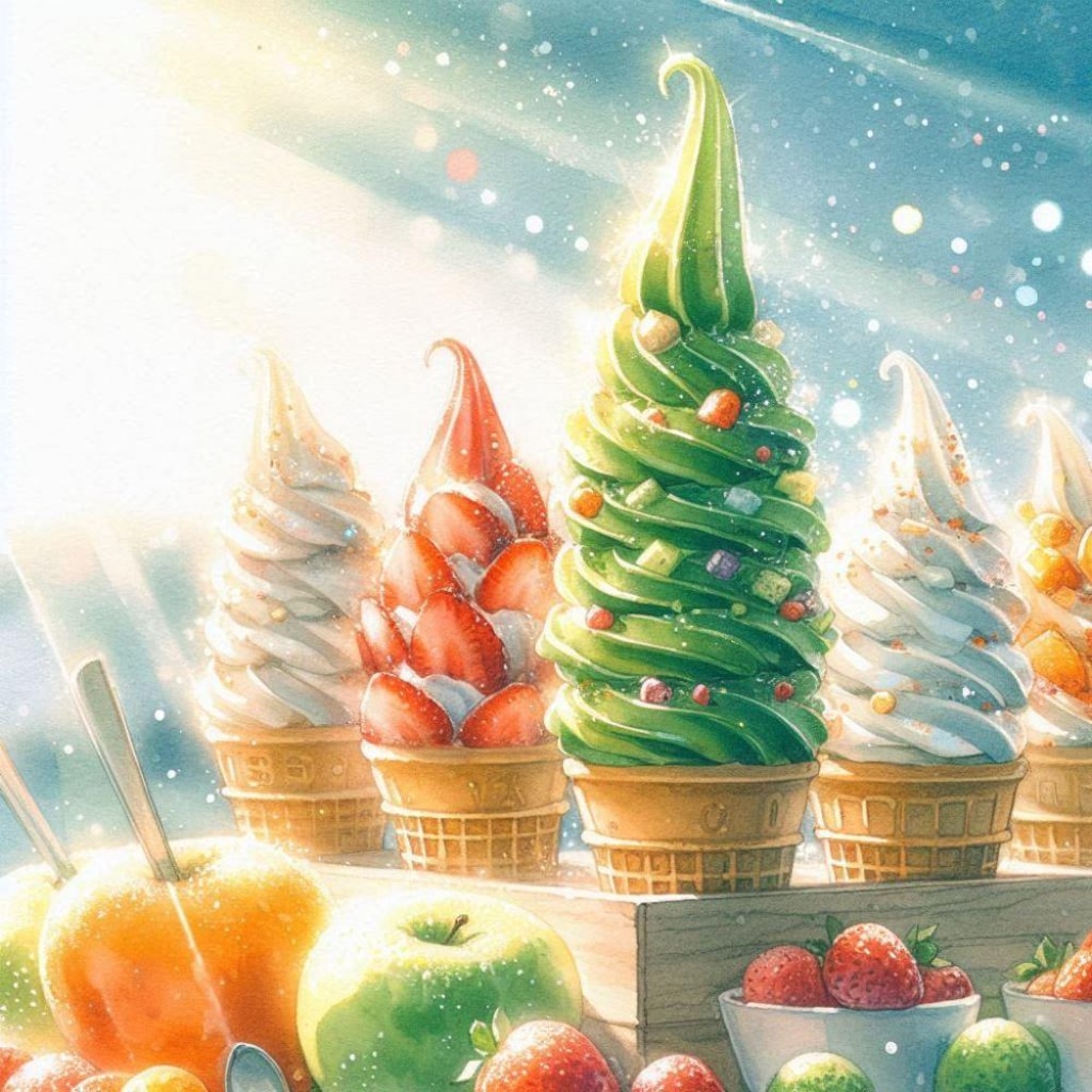 ソフトクリーム屋牛メイドコスプレ人妻＆水彩フルーツソフト