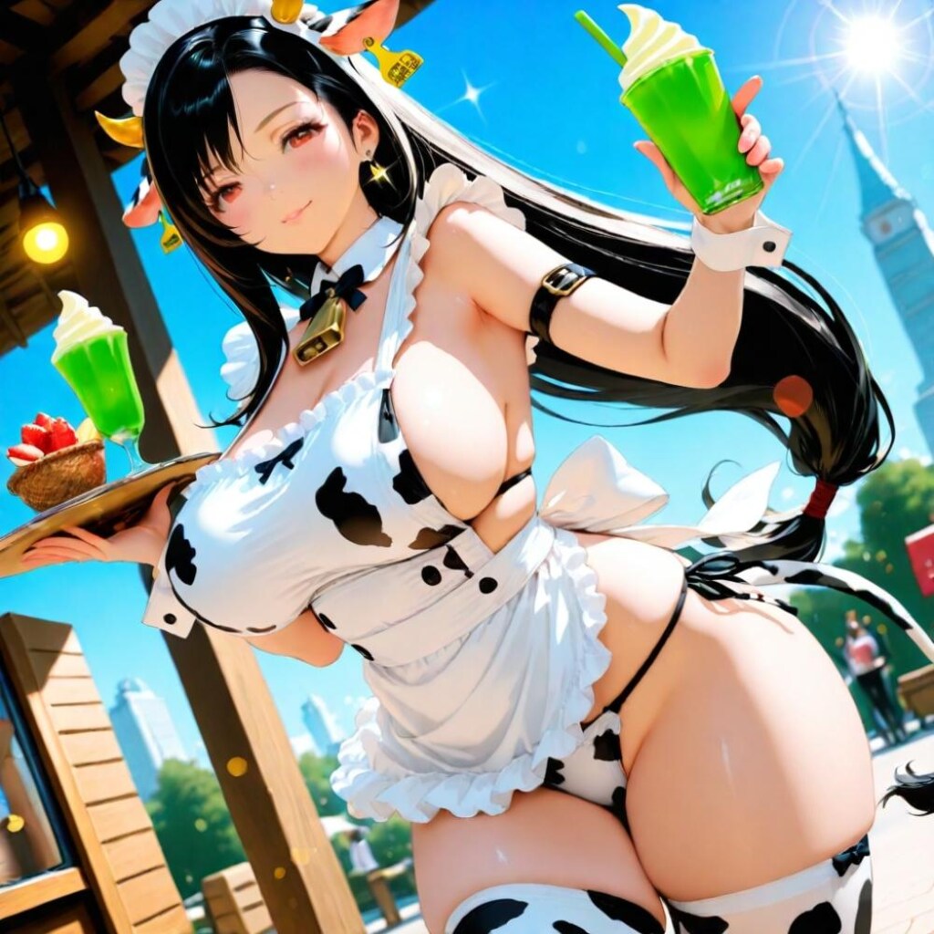 ソフトクリーム屋牛メイドコスプレ人妻＆水彩フルーツソフト