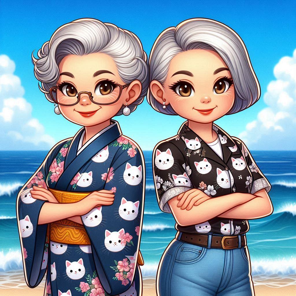 アロハシャツと着物・猫とウサギ | の人気AIイラスト・グラビア