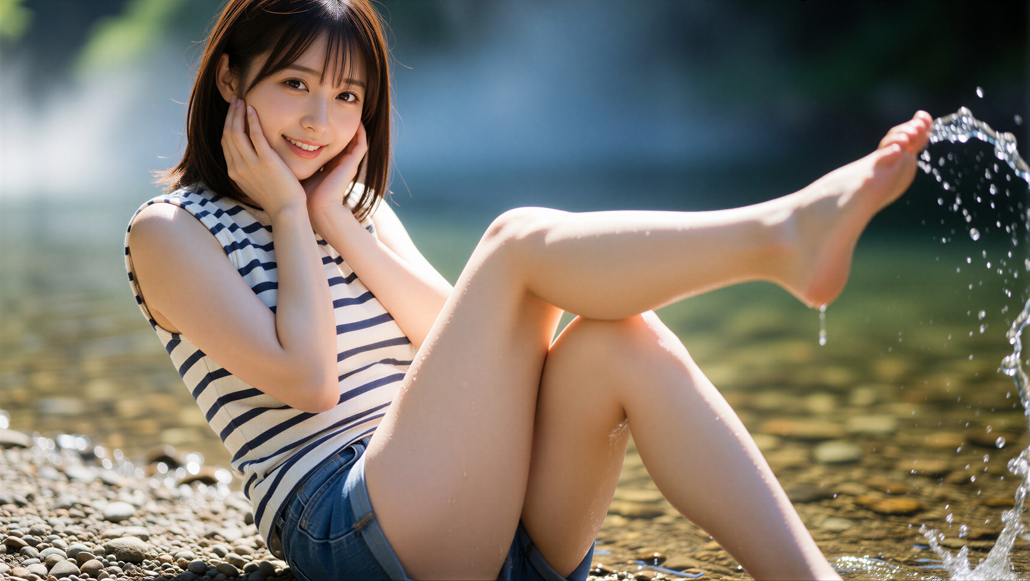 川辺でデート 4