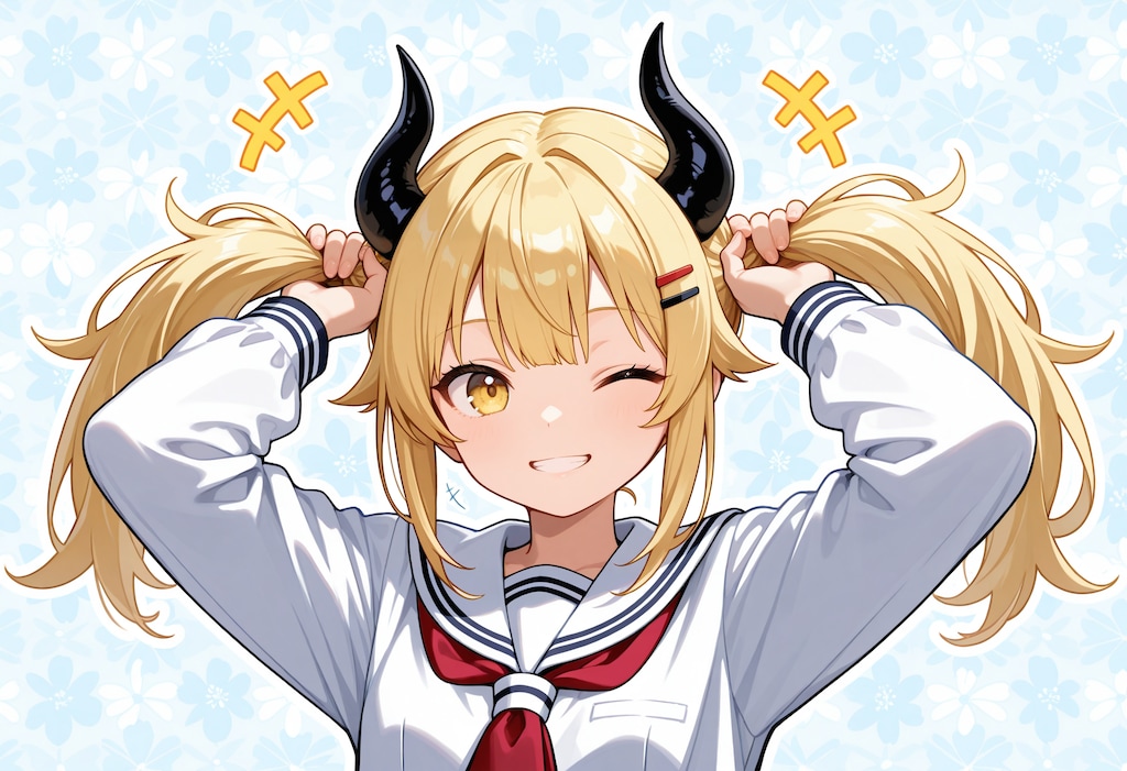 手で髪を束ねる女鬼高生さん