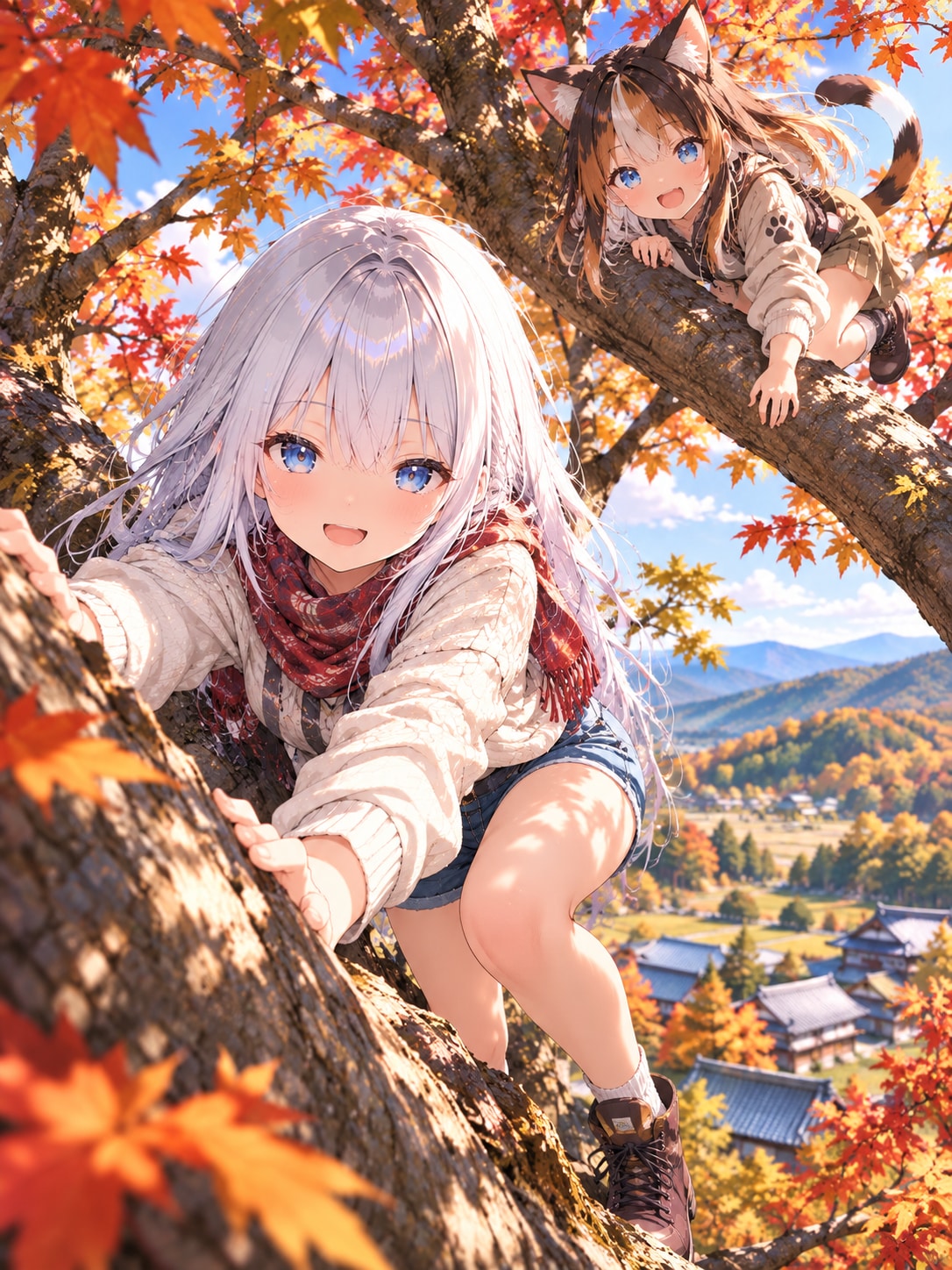10/8 木の日🌳🍁 銀子と小春の木登り | の人気AIイラスト・グラビア