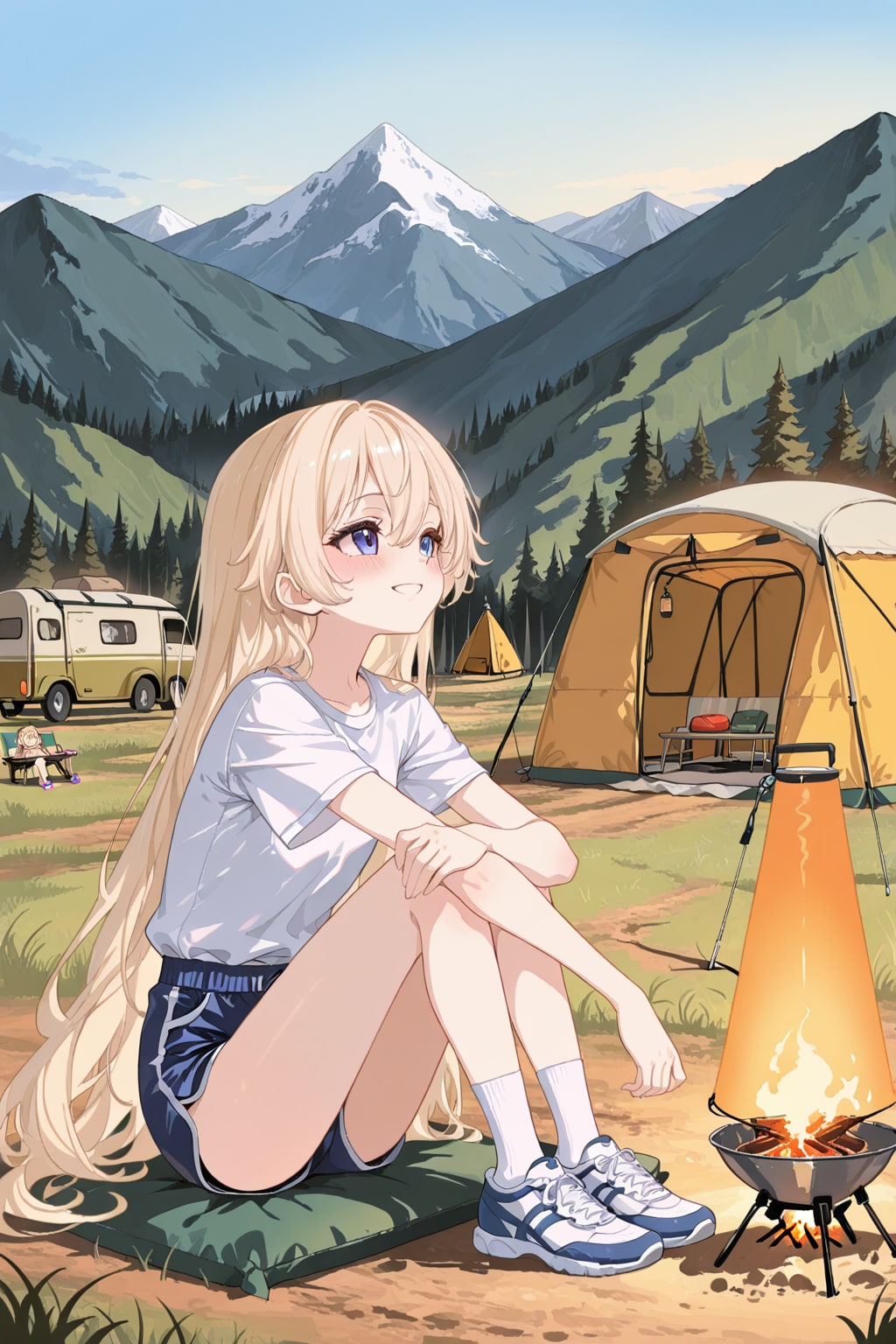 キャンプを楽しむ金髪ちゃん