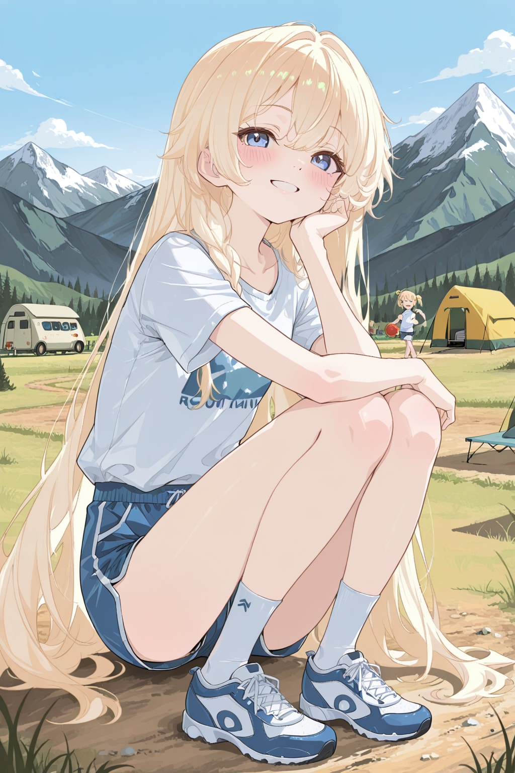 キャンプを楽しむ金髪ちゃん