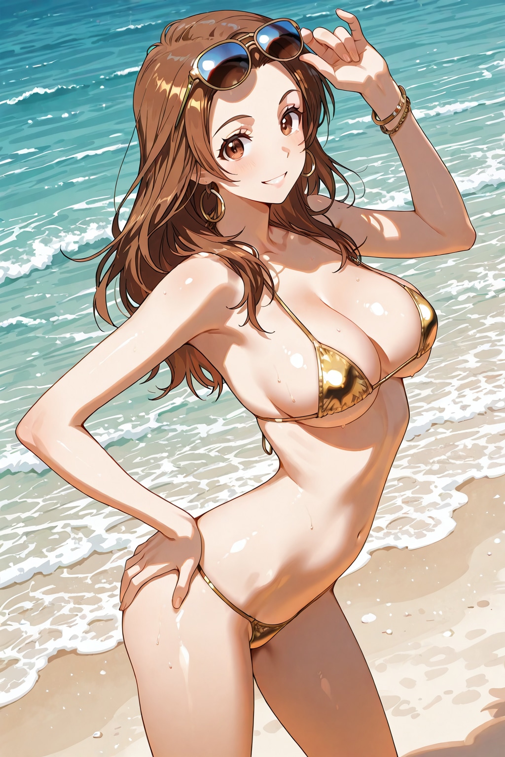 ナイスバディのゴールドビキニお姉さん