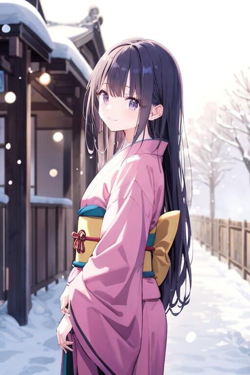 和装女子　雪見