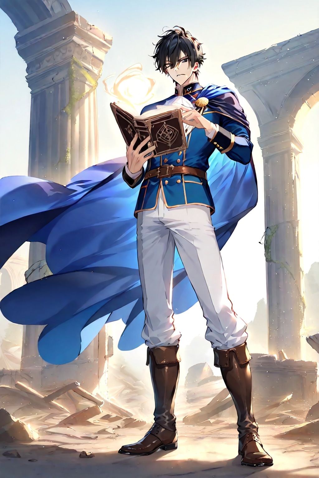 幻想的な古代遺跡の前、大柄な男性魔導士1-1-2-1