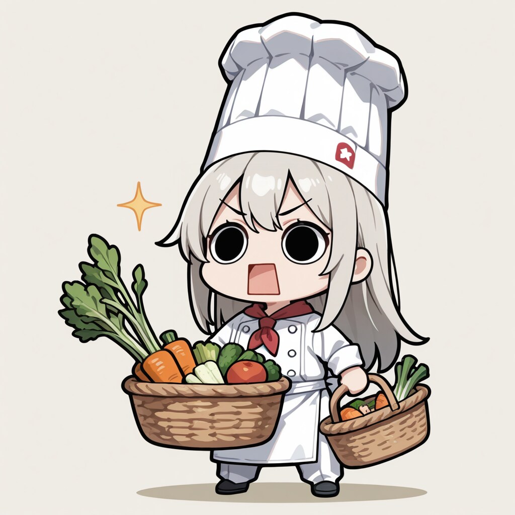 野菜を仕入れるシェフえらいこっちゃ嬢