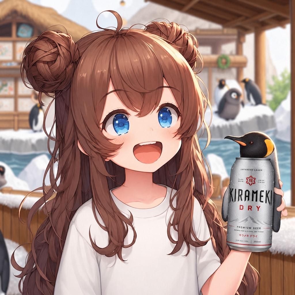 ビール缶ペンギンと小さな女の子