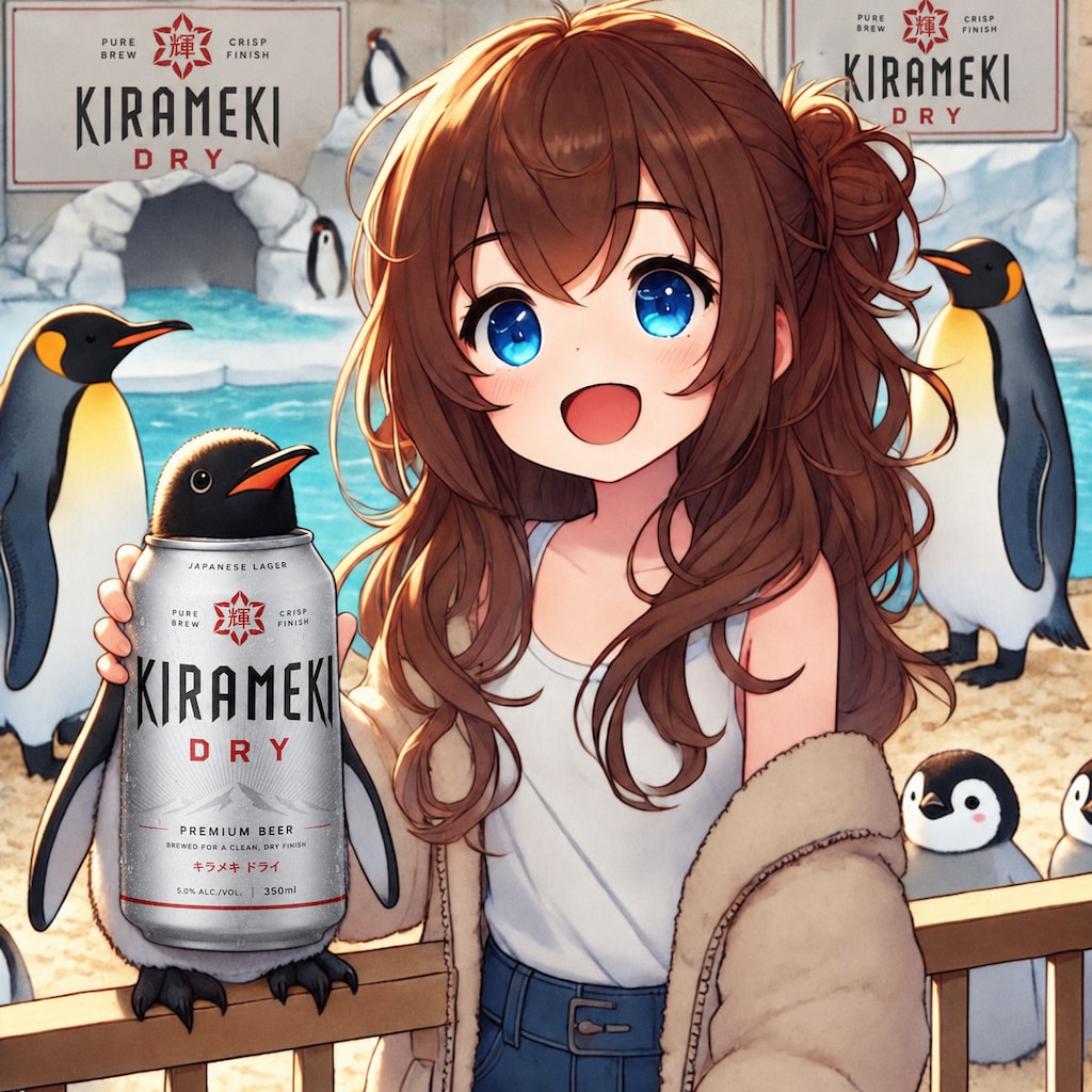 ビール缶ペンギンと小さな女の子