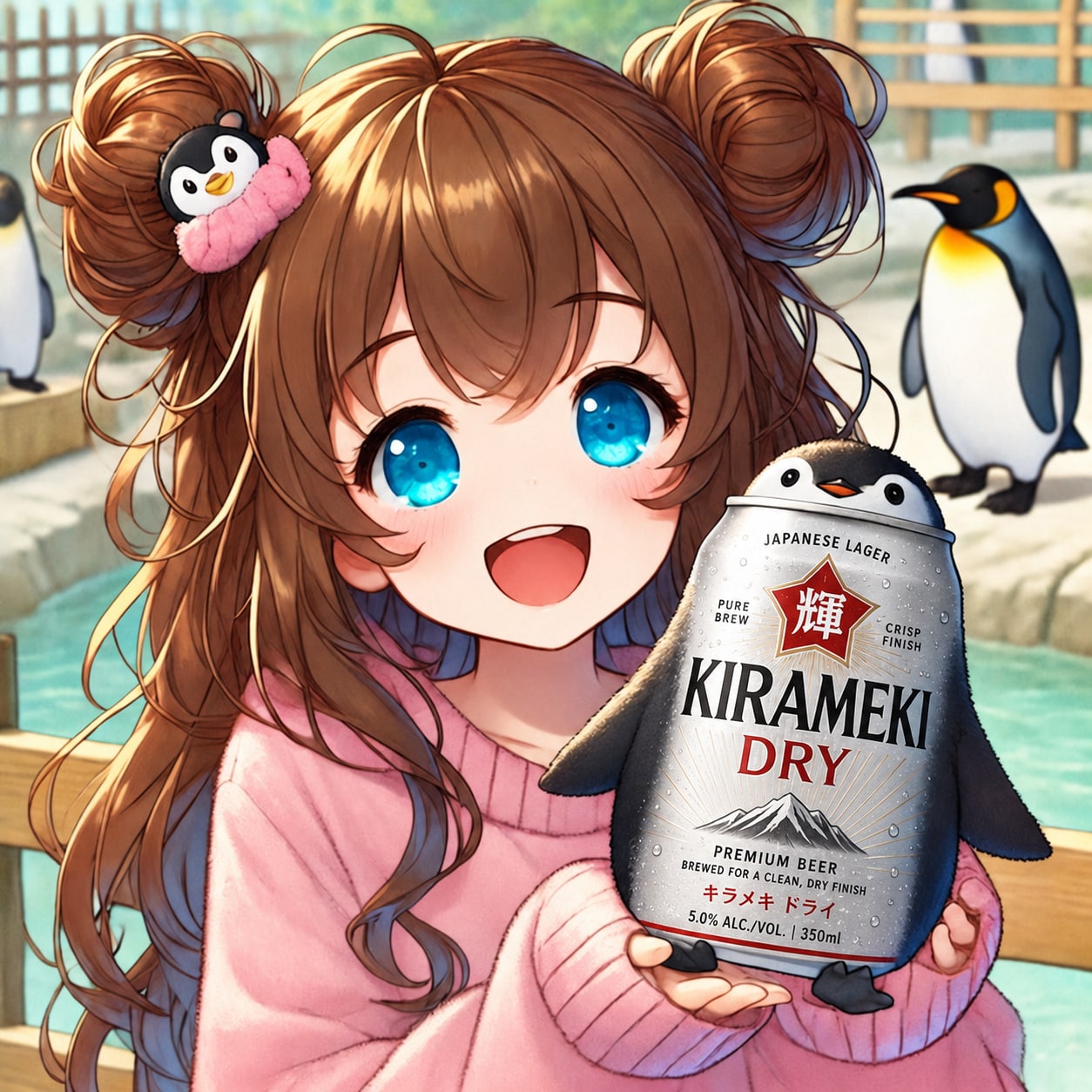 ビール缶ペンギンと小さな女の子