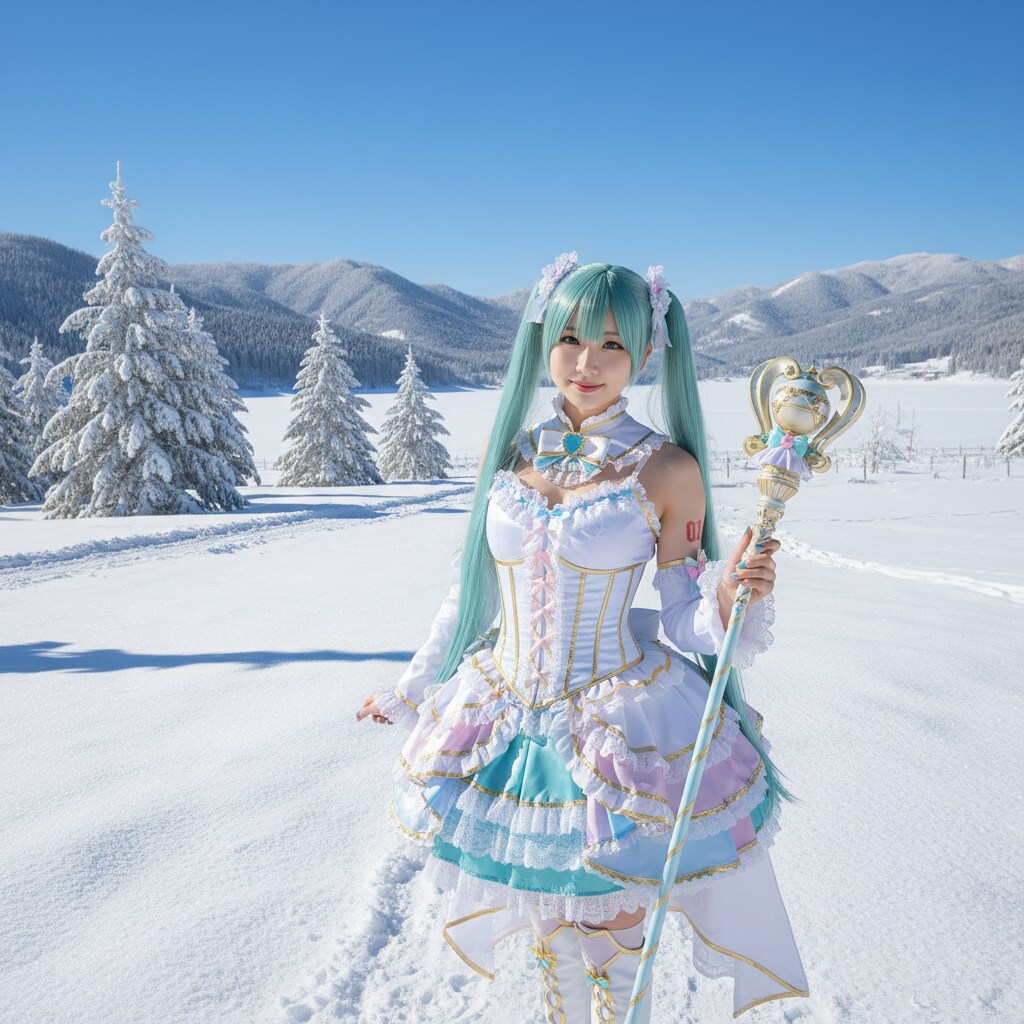 みどツイさん。日本最低気温の日。雪原