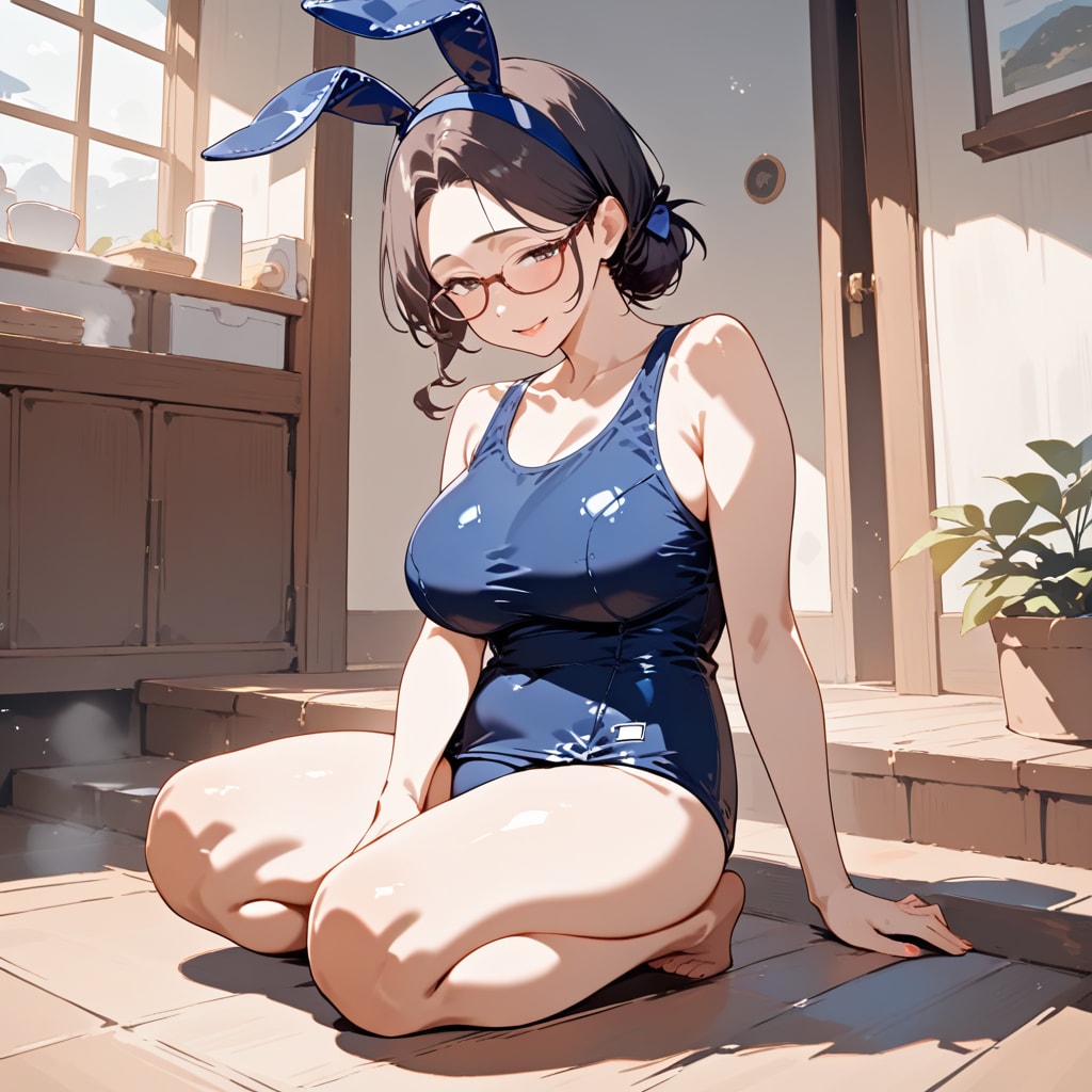 スク水バニーメガネ熟女