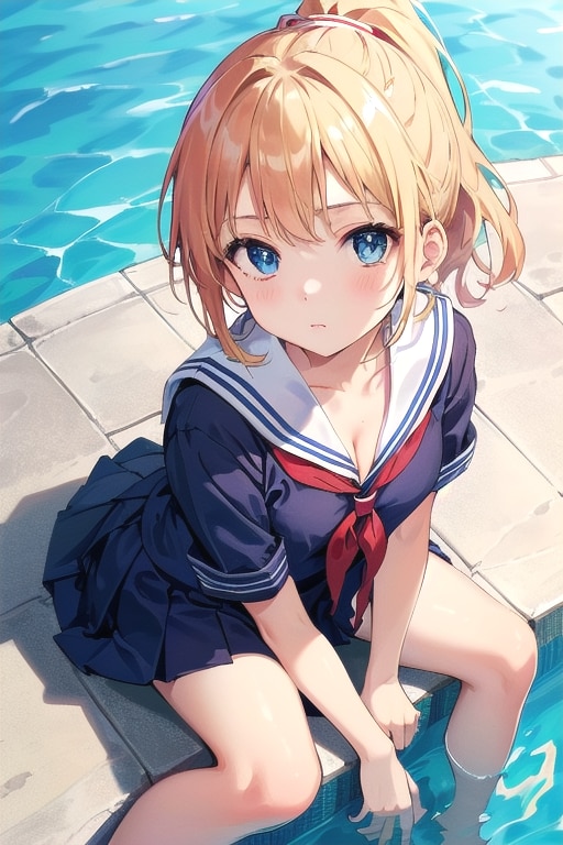 セーラー服の少女(プールサイド)(7) | の人気AIイラスト・グラビア