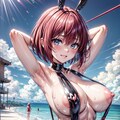二次おっぱいポロリ305《赤髪ラテックススリングショット》 4枚目
