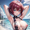 二次おっぱいポロリ305《赤髪ラテックススリングショット》 3枚目
