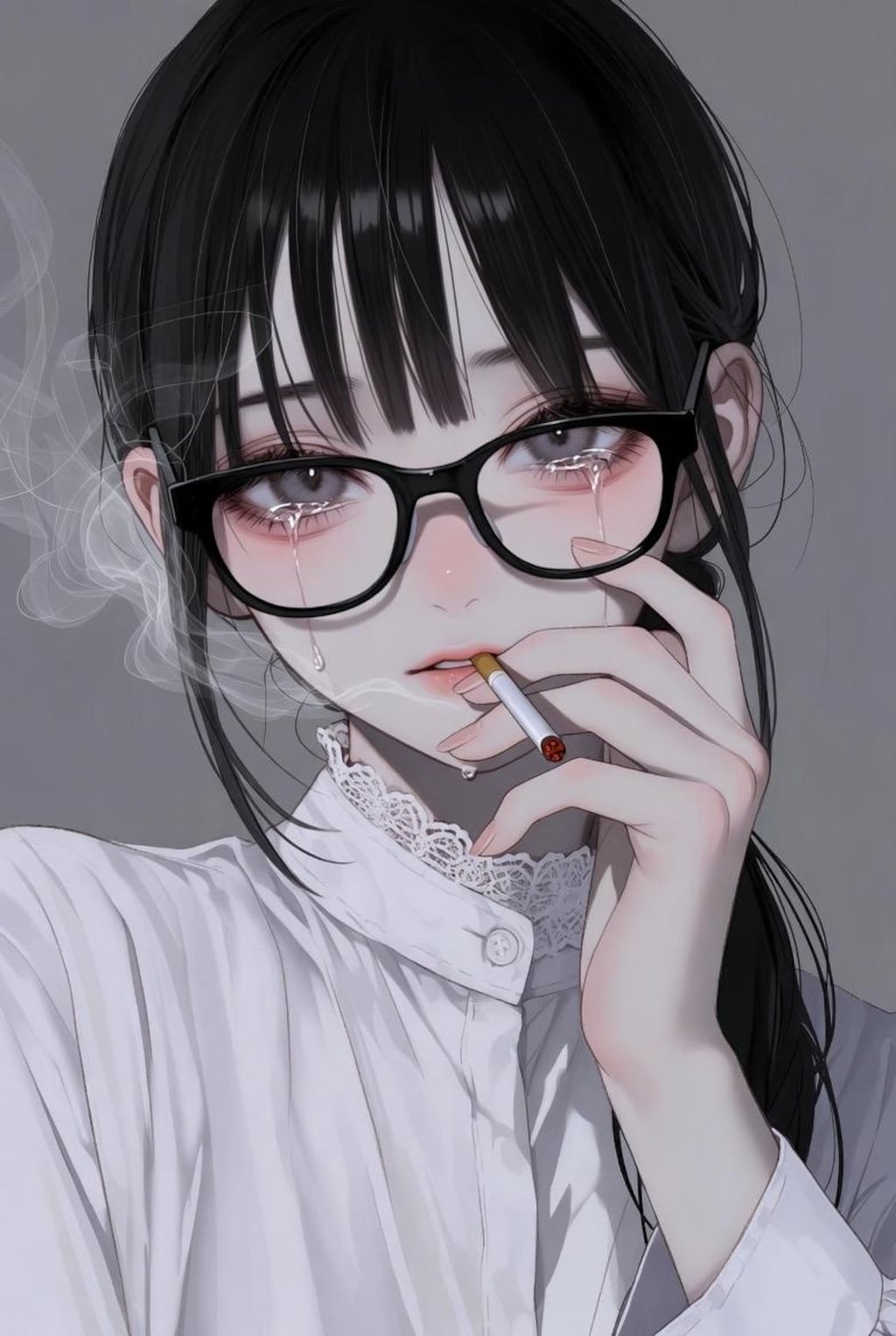 泣いている喫煙者の女の子